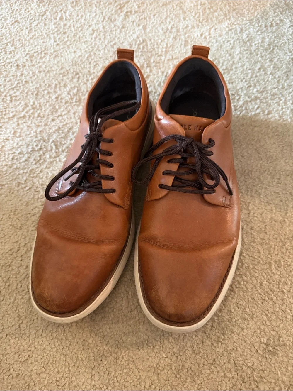 Cole Haan Tan Leather Derby Sneakers with White Sole